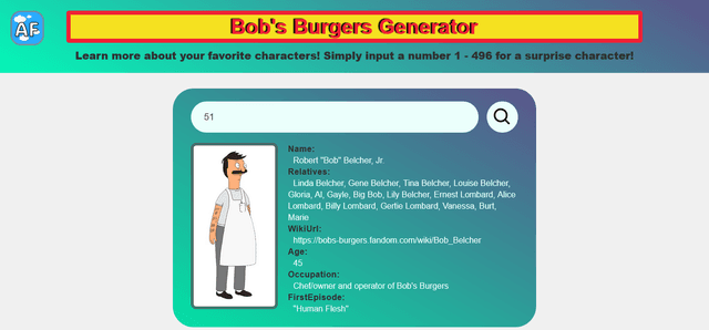 cover image for Bob's Burgers Generator project